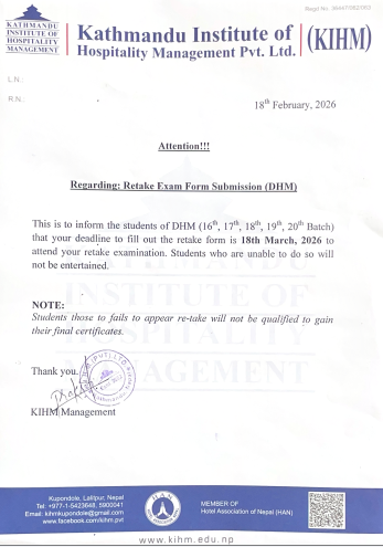 Retake form Fill up Notice DHM 